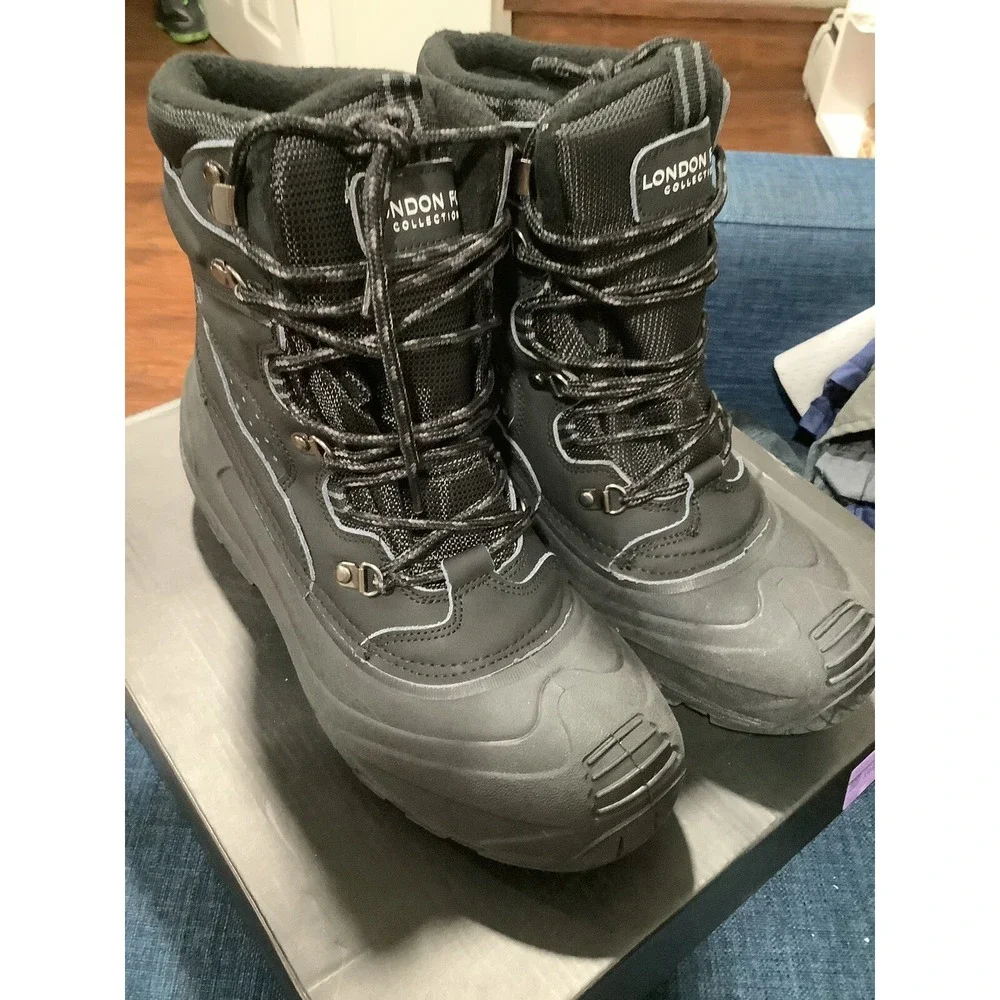 London Fog Winter Boots Mens Size 8K Breckenridge Insulated Fleece Lined Black
